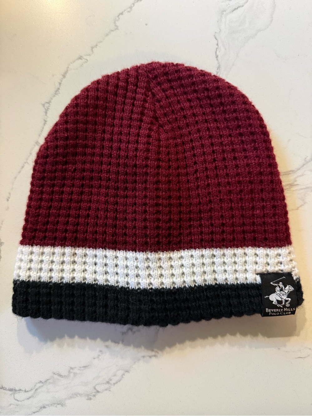Beverly Hills Polo Club Kids Burgundy, White & Black Knit Beanie